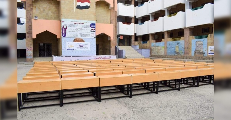 TKF provides 1,000 wooden seats for classrooms in Taiz High School